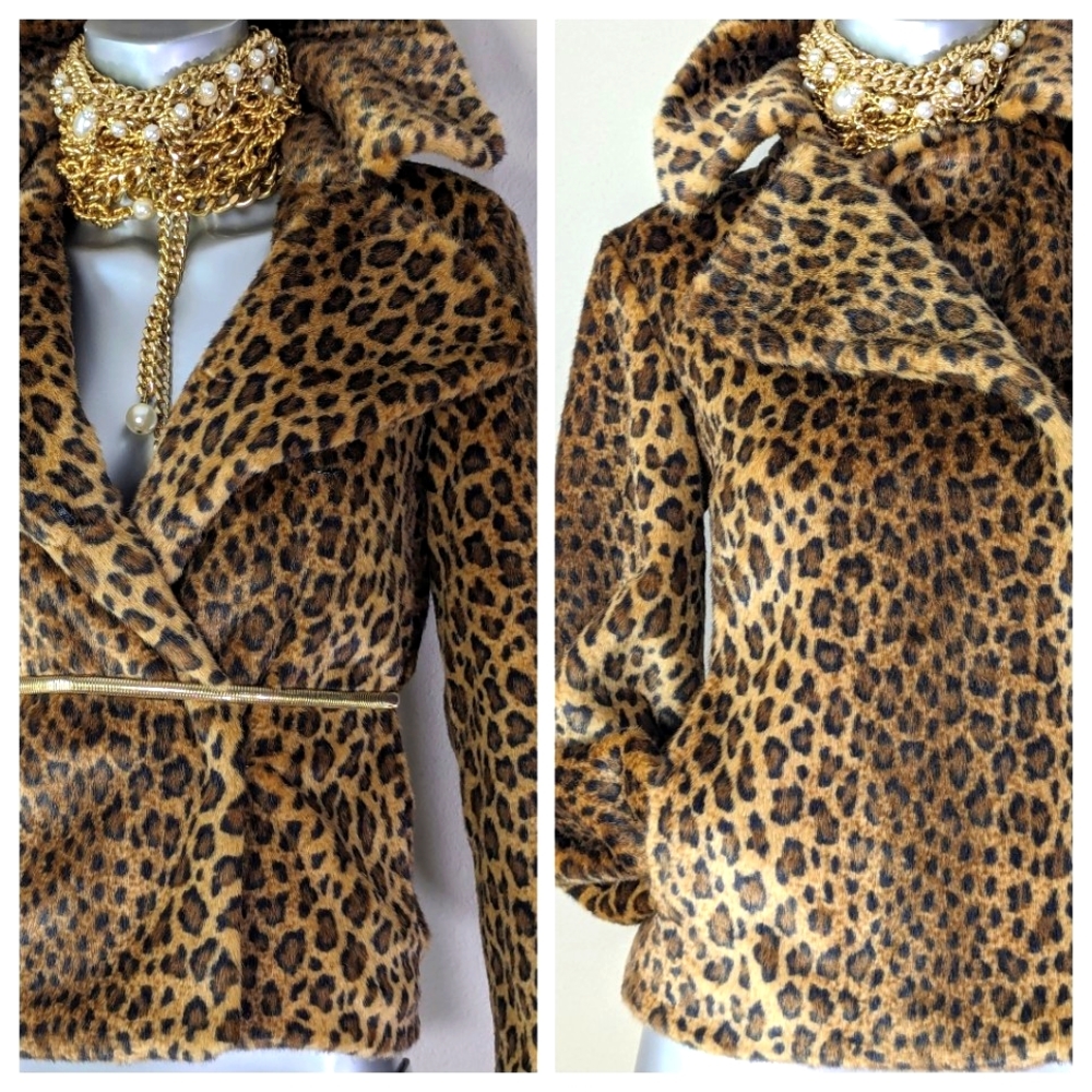 Jones New York Leopard-Print Teddy Jacket in Brown and Black
